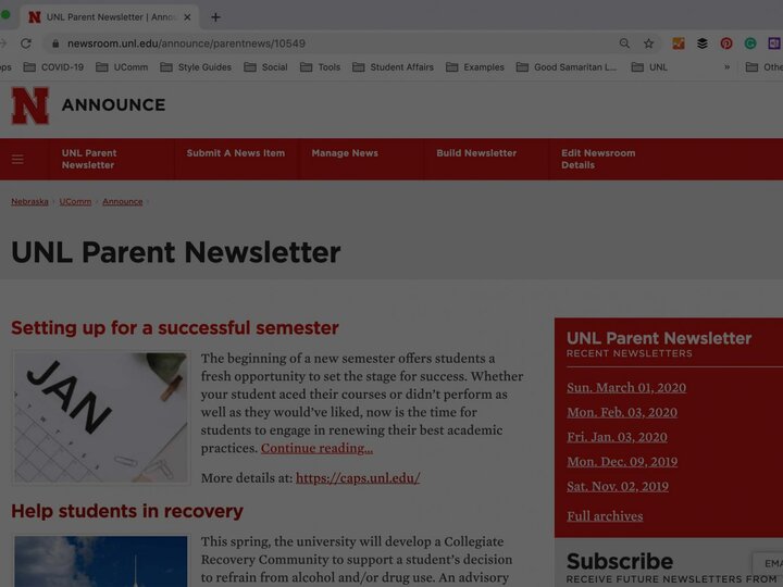 Parent newsletter webpage